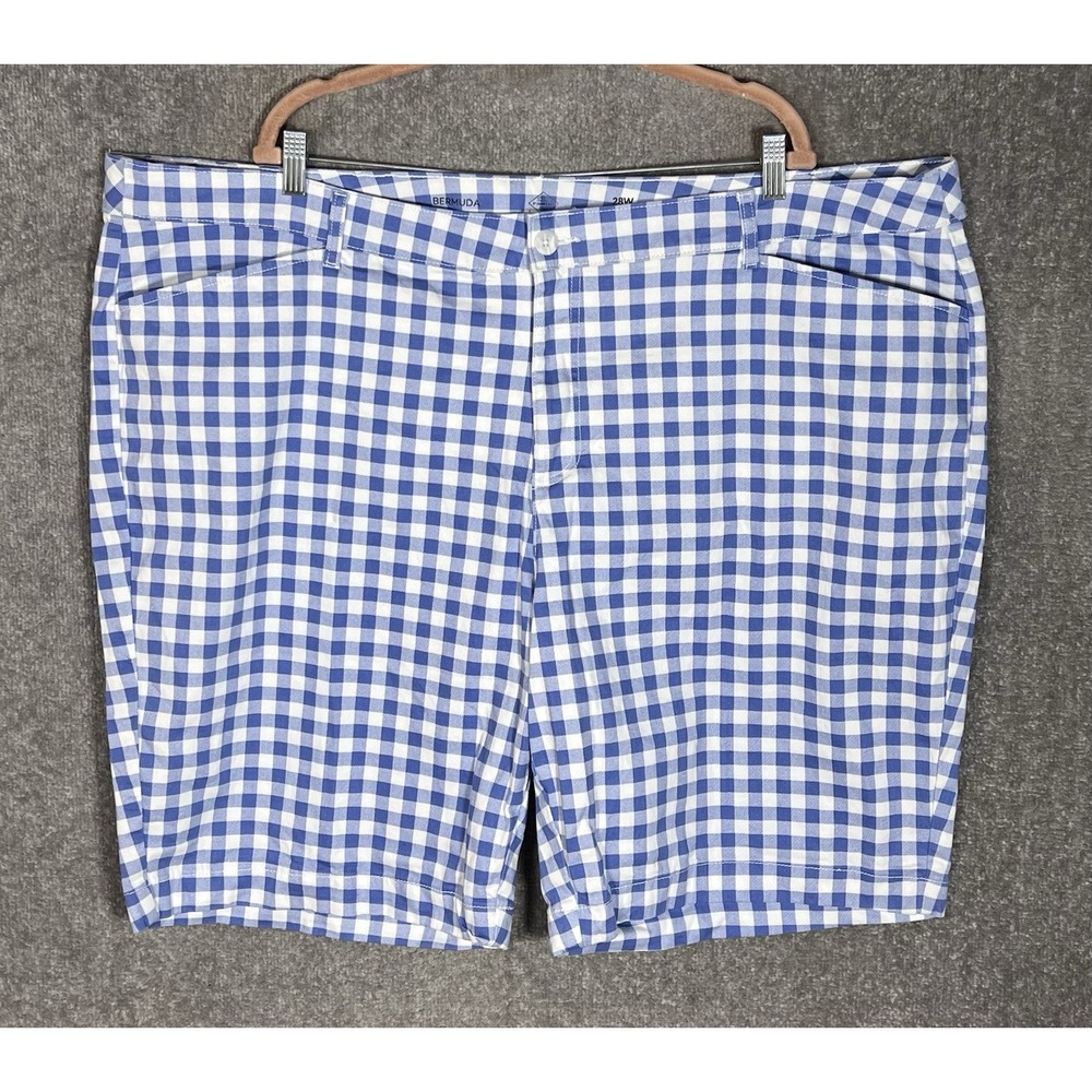 St Johns Bay Bermuda Shorts Womens Sz 28W Blue Gingham Stretch Pockets High Rise